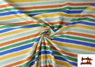 Venta online de Tela de Punto de Camiseta Rayas Multicolor Algodón