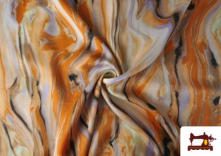 Venta de Tela Crep Saten Estampada Aguas color Naranja