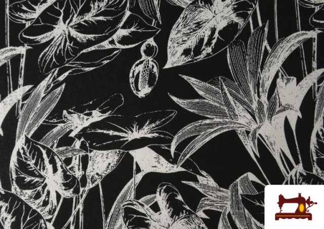 Tela de Lino Viscosa Estampado Tropical B/N