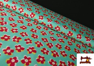 Tela de Algodón Flores Rojas con Elastán para Vestuario