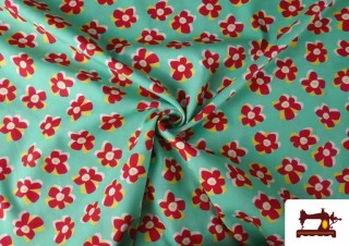 Comprar online Tela de Algodón Flores Rojas con Elastán para Vestuario
