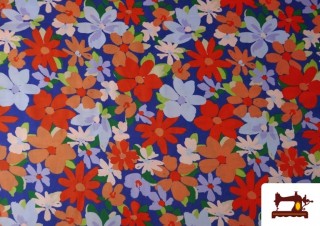 Tela de Algodón Flores Naranjas con Elastán para Vestuario