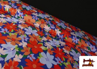 Comprar Tela de Algodón Flores Naranjas con Elastán para Vestuario