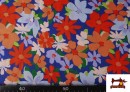 Comprar online Tela de Algodón Flores Naranjas con Elastán para Vestuario