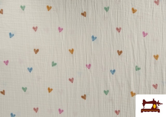 Comprar Tela de Muselina de Corazones de Colores