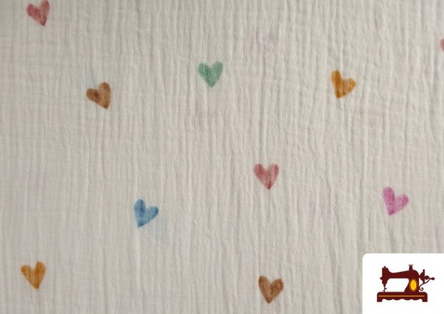 Venta de Tela de Muselina de Corazones de Colores