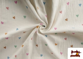 Comprar online Tela de Muselina de Algodon de  Corazones de Colores Suaves