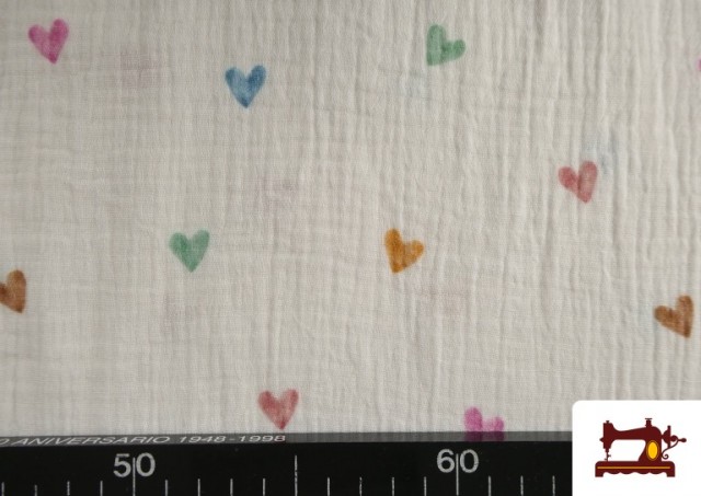Venta online de Tela de Muselina de Corazones de Colores