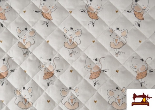 Venta de Tela Acolchada de Algodón de  Colores Pastel con Ratones Bailarinas
