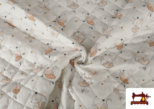 Venta online de Tela Acolchada de Algodón de  Colores Pastel con Ratones Bailarinas