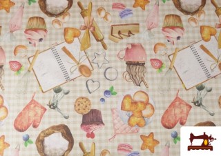 Comprar Tela de Loneta Estampada con Motivos Repostería Cocina