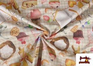 Tela de Loneta Estampada con Motivos  Repostería Cocina