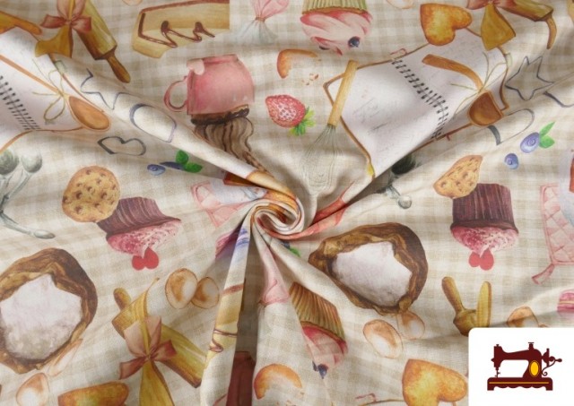 Tela de Loneta Estampada con Motivos  Repostería Cocina