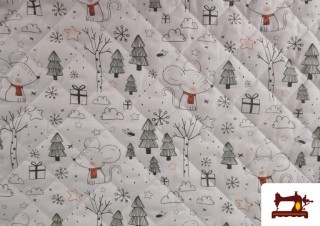 Tela Acolchada de Algodón con Dibujo de Ratones Amorosos Infantiles