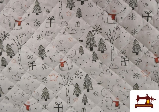 Venta online de Tela Acolchada de Algodón con Dibujo de Ratones Amorosos Infantiles