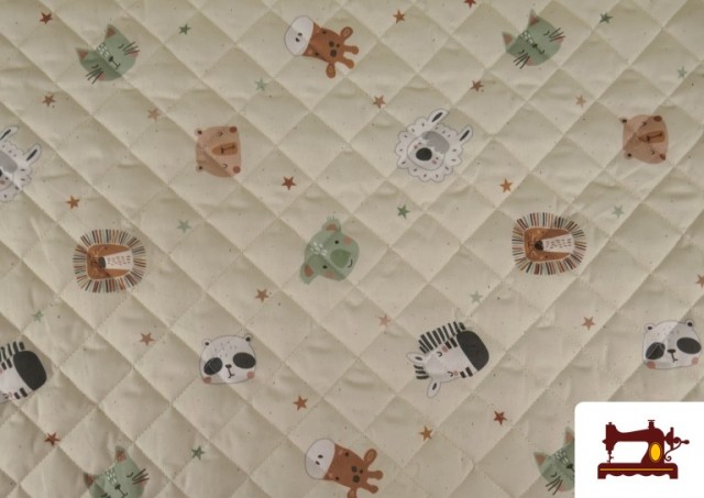 Tela Acolchada de Algodón Animales Beige