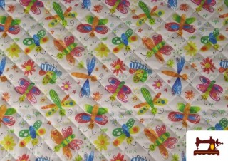 Tela Acolchada  Infantil de  Pique Algodón Mariposas de Colores