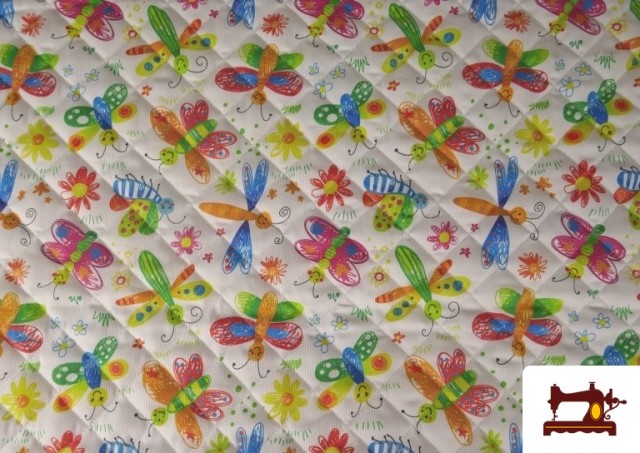 Tela Acolchada  Infantil de  Pique Algodón Mariposas de Colores