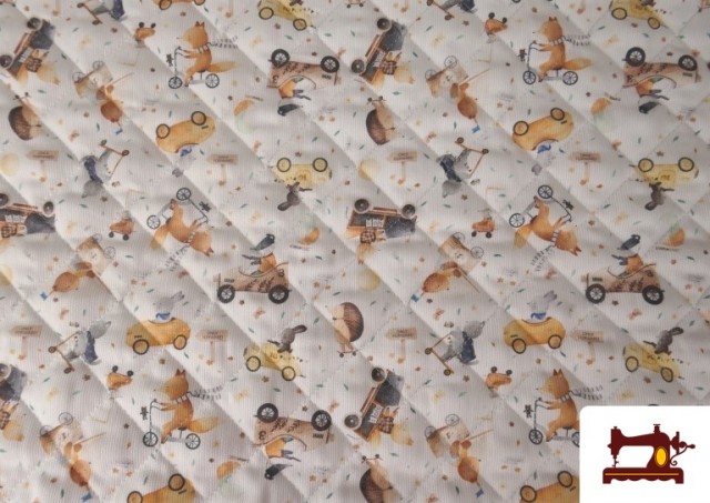 Tela Acolchada de Algodón Estampado Infantil Coches