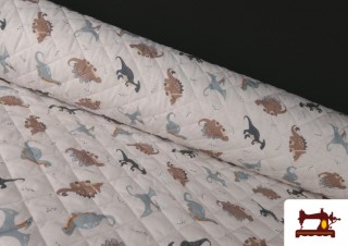 Tela Acolchada Infantil de Algodón  Estampada  con Dinosaurios de Colores