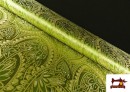 Tela de Brocado Jacquard Floral Dorado color Verde