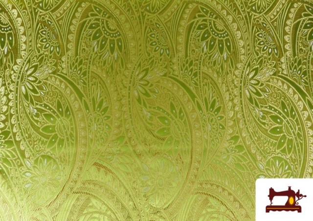 Tela de Brocado Jacquard Floral Dorado color Verde