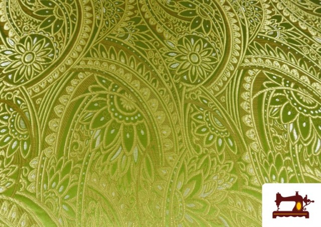 Venta de Tela de Brocado Jacquard Floral Dorado color Verde