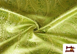 Comprar online Tela de Brocado Jacquard Floral Dorado color Verde