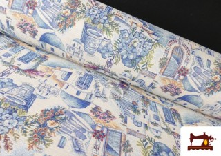 Tela de Gobelino Tejido Estampado tipo Santorini inspirada en las islas Griegas