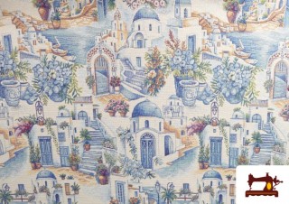 Comprar Tela de Gobelino Tejido Estampado tipo Santorini inspirada en las islas Griegas