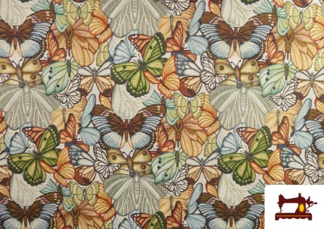 Tela de Gobelino Tejido con Dibujos  de Mariposas Multicolor