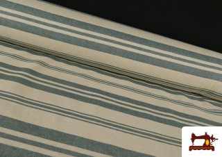 Tela de Loneta Panamá Estampado de Rayas Diferentes color Verde Petróleo