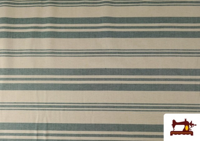 Tela de Loneta Panamá Estampado de Rayas Diferentes color Verde Petróleo