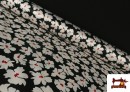 Tela Crep Saten Estampada Flores Detalles Rojos