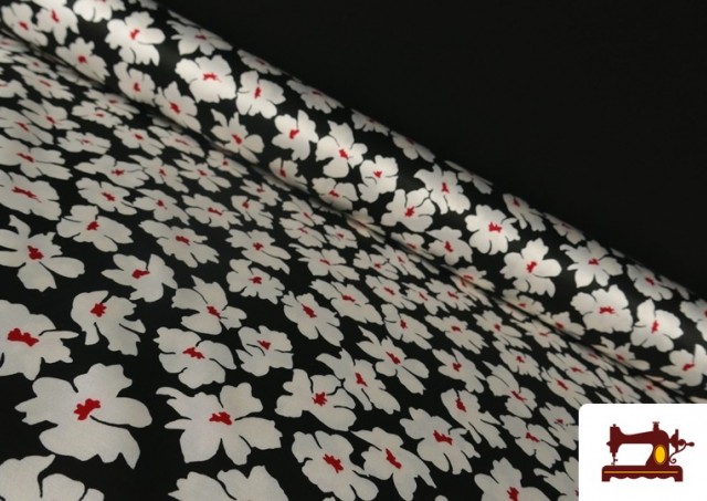 Tela Crep Saten Estampada Flores Detalles Rojos