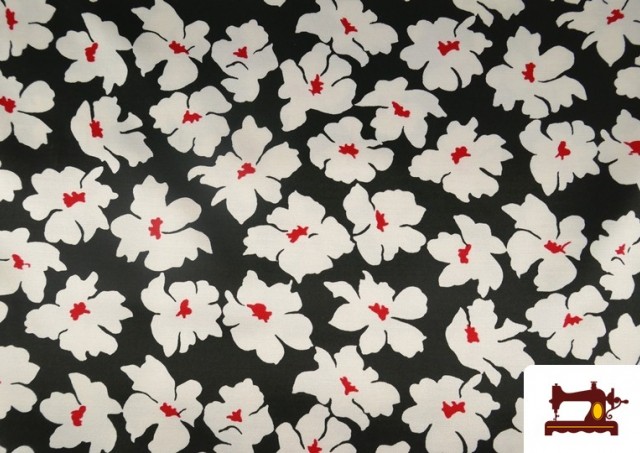 Venta de Tela Crep Saten Estampada Flores Detalles Rojos