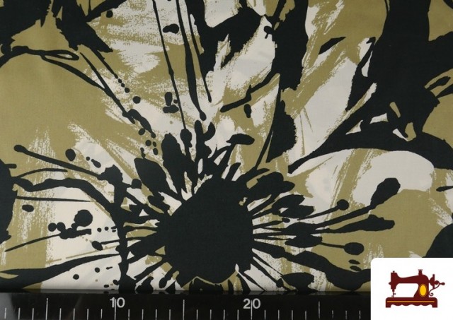 Venta de Tela de Viscosa Estampado Floral Grande Caqui