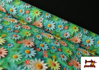 Tela de Algodón Estampado 3D Floral Verde