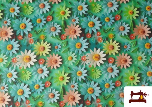 Comprar Tela de Algodón Estampado 3D Floral Verde