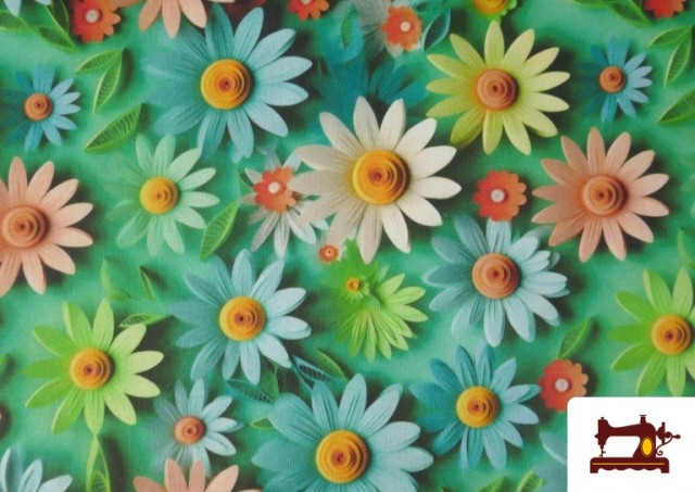 Venta de Tela de Algodón Estampado 3D Floral Verde