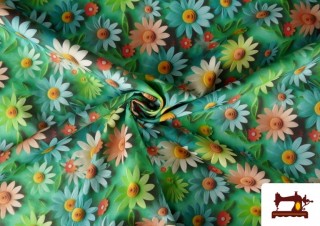 Comprar online Tela de Algodón Estampado 3D Floral Verde