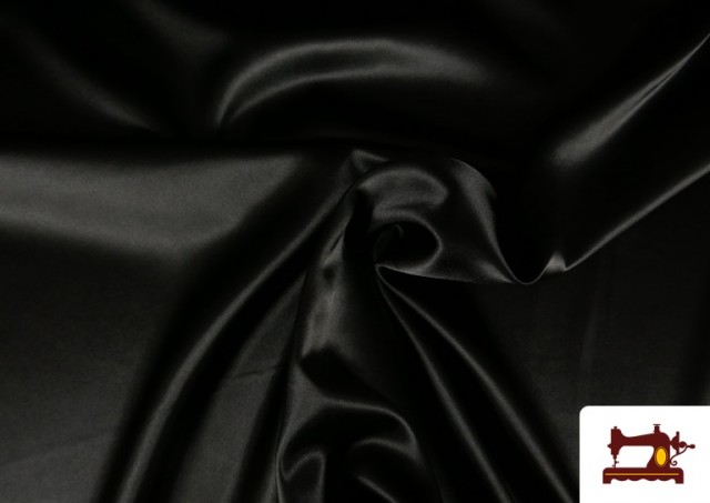 Venta online de Tela de Crepe Satén Raso Con Elastán de Colores color Negro
