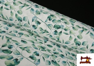 Tela de Loneta estampado Eucalipto Turquesa Ancho 280cm