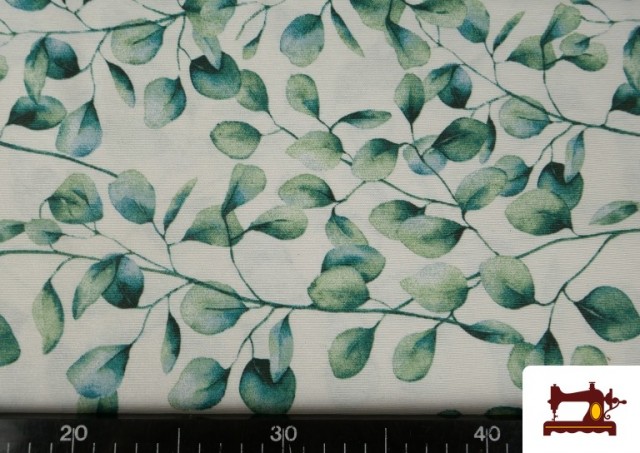 Comprar online Tela de Loneta estampado Eucalipto Turquesa Ancho 280cm