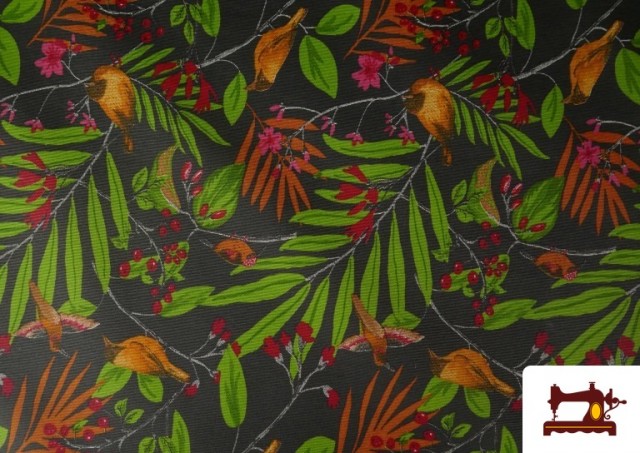 Tela de Loneta Antimanchas Tropical Pájaros 140cm