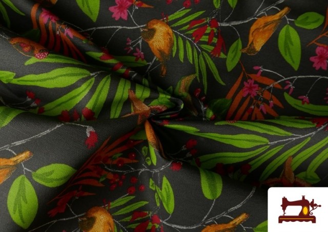 Venta online de Tela de Loneta Antimanchas Tropical Pájaros 140cm