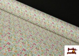 Tela de Algodón Estampado Flores color Mint