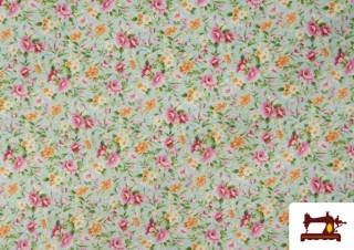 Venta de Tela de Algodón Estampado Flores color Mint