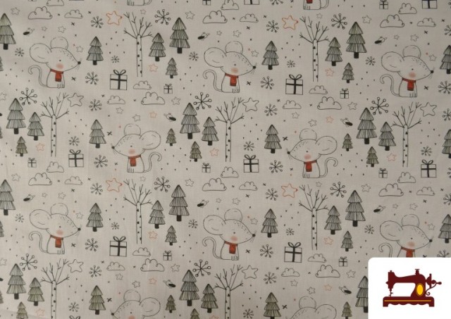 Comprar Tela de Algodón con Dibujo de Ratones Amorosos Infantiles