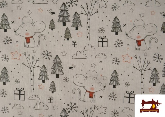 Venta de Tela de Algodón con Dibujo de Ratones Amorosos Infantiles
